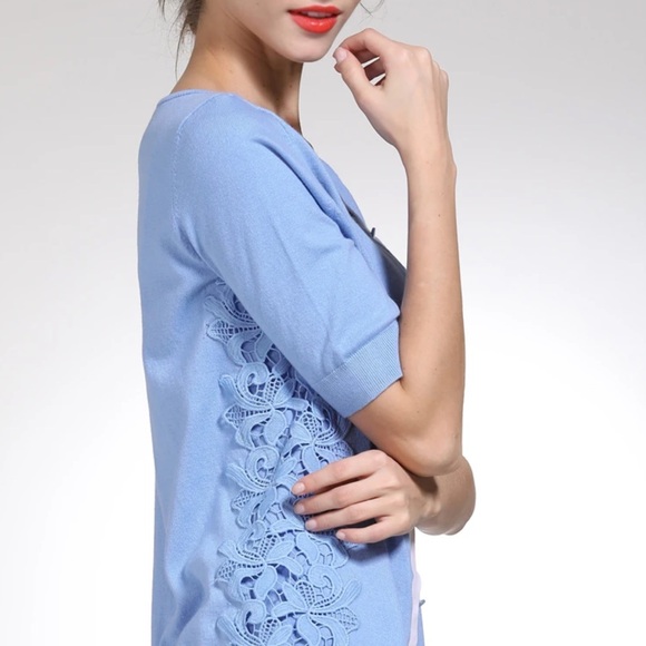 Talbots Lace Pima Cotton Blue Button-Down Elegant Cardigan Top-XS - Picture 5 of 14